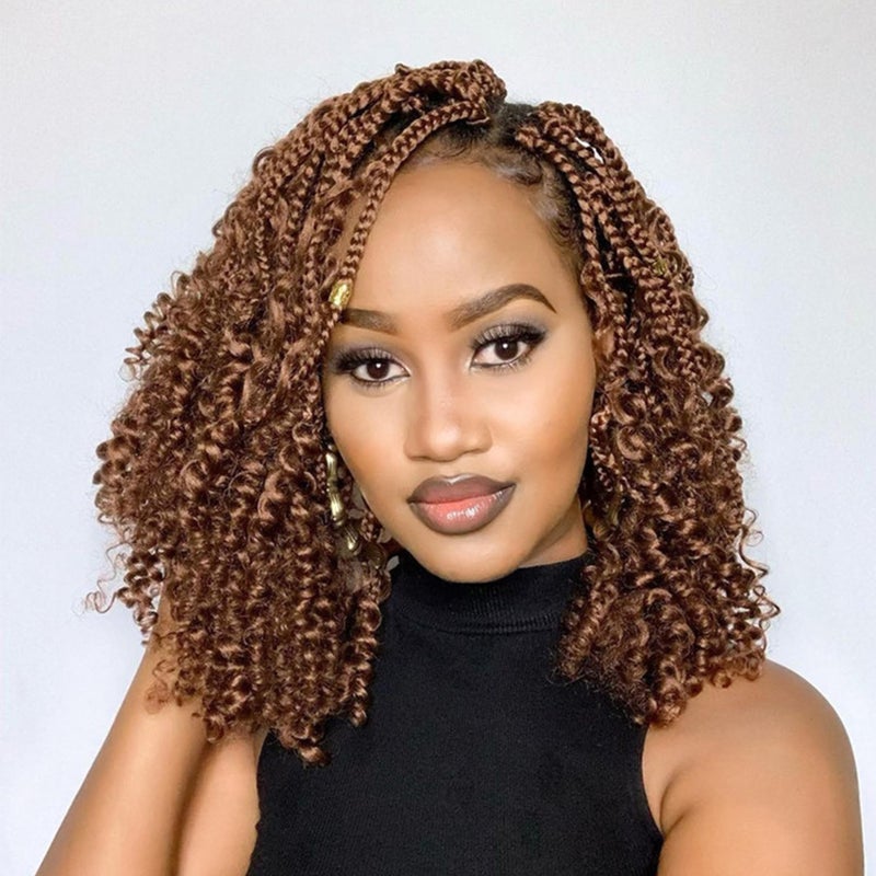 Goddess Box Braids Crochet Hair 12 Inch 8 Packs Prelooped Bohemian Crochet Boho Box Braids With Curly Ends 3X Crochet Braids Hair for Women Synthetic Braiding hair12 inch 30